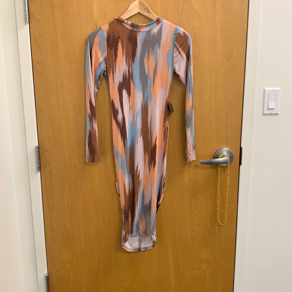 Mauve Blue Brush Strokes Mock Neck Dress NEW (NWT)